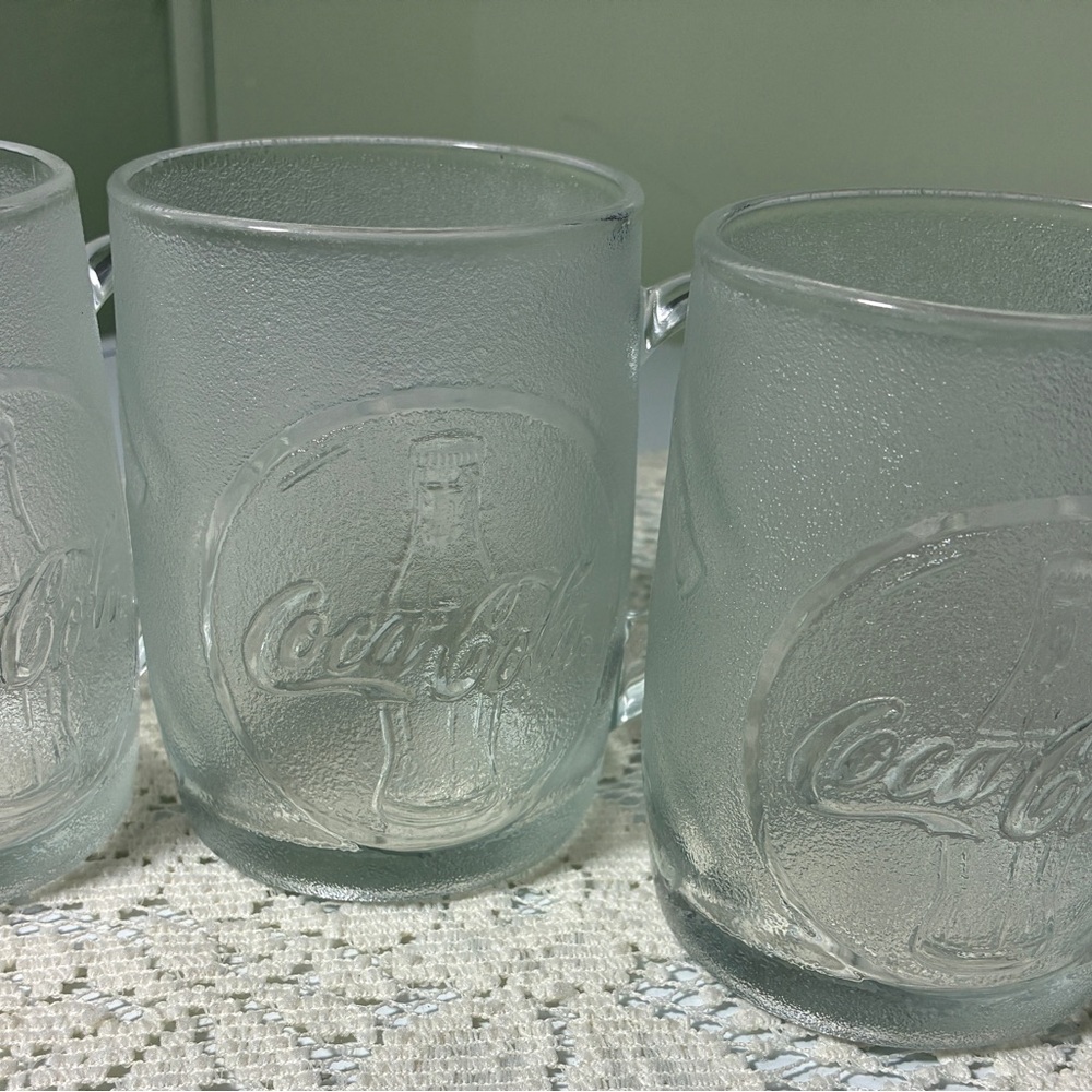 3 Coca Cola Embossed Frosted Mug 8 oz